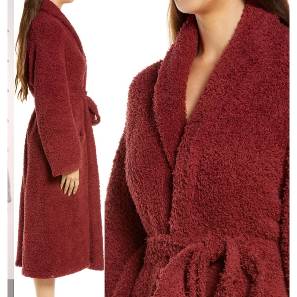 Barefoot Dreams Long Cozy Shawl Collar Robe in Burgundy